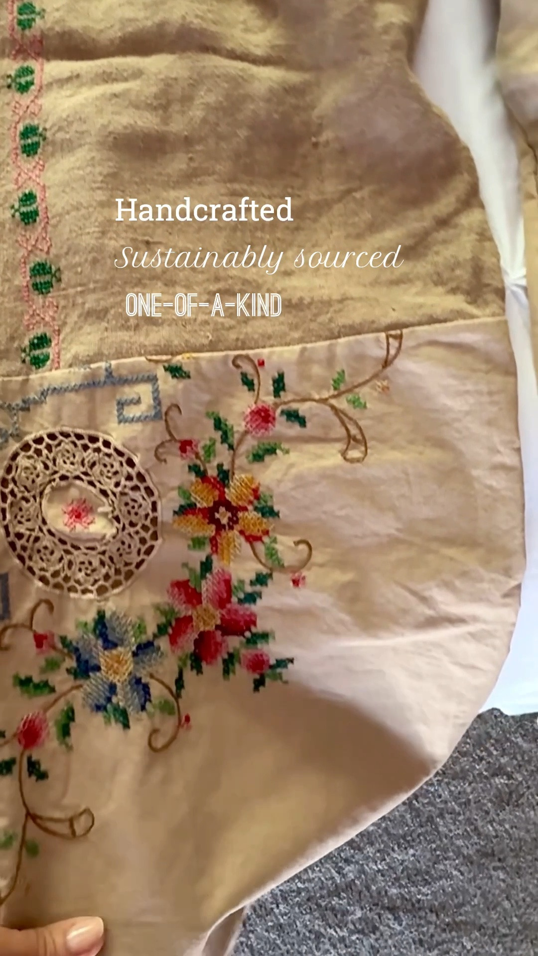 Obsessed with these vintage reworked embroidered pieced pants 🤍 No two pairs are alike! Made from deconstructed vintage household textiles. Wearing size s/m…comes in 3 sizes. Easy pull-on style with a comfy elastic waistband. I get so many compliments when I wear these pants!

#LTKootd #LTKgrwm #LTKOver40