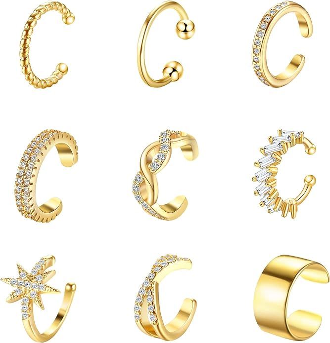 Dochais 9Pcs Ear Cuff 14K Gold Plated Cuff Earrings Gold Ear Cuffs Non Pierced Ear Clips Cartilag... | Amazon (US)