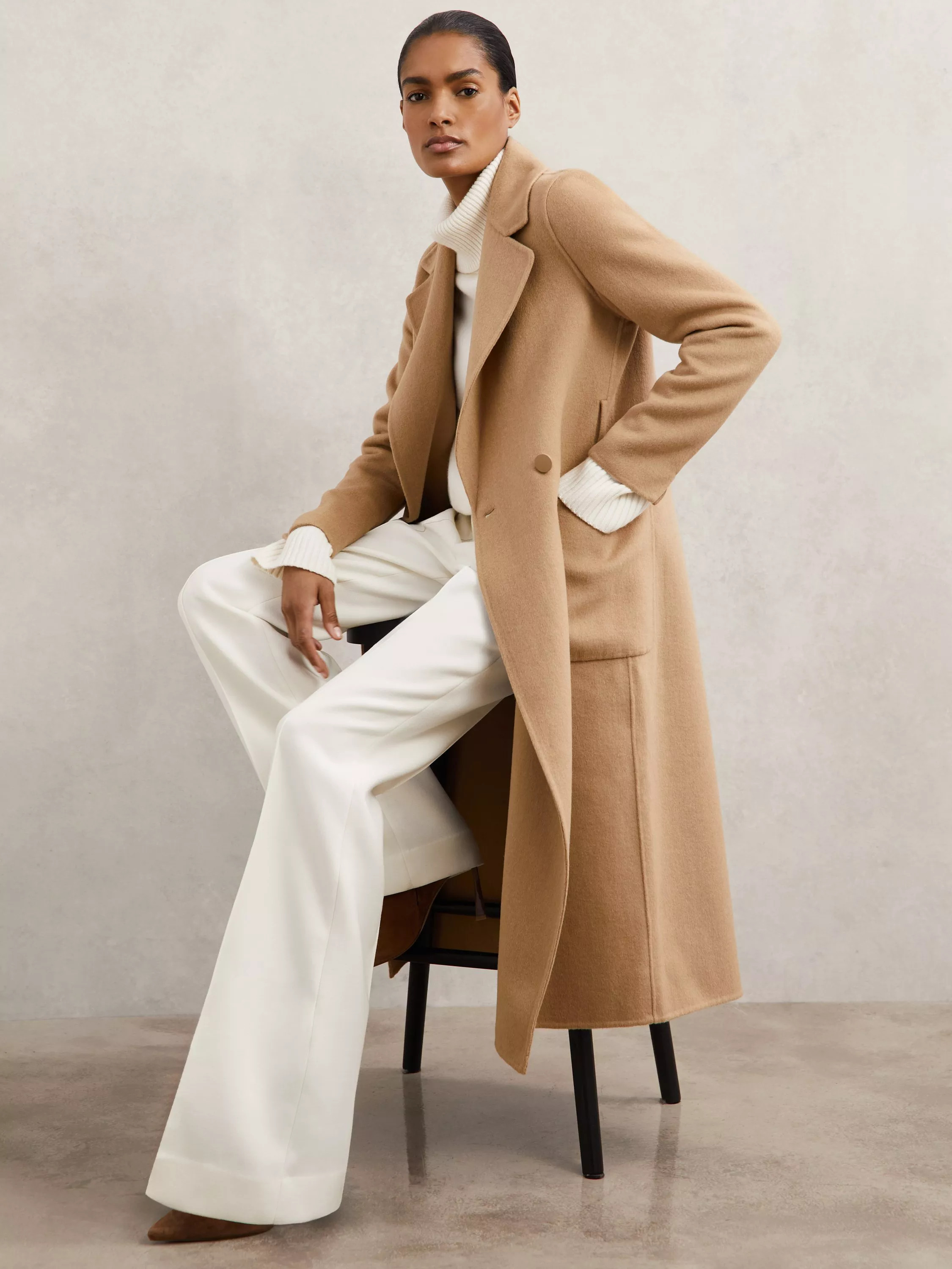 Reiss Lucia Double Breasted Wool Rich Coat, Camel | John Lewis (UK)