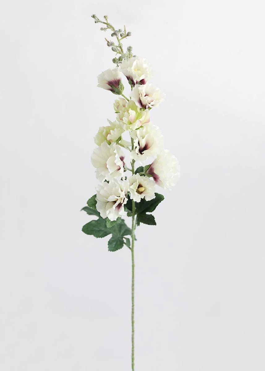 Cream & Purple Hollyhock Flowers | Artificial Botanicals | Afloral.com | Afloral