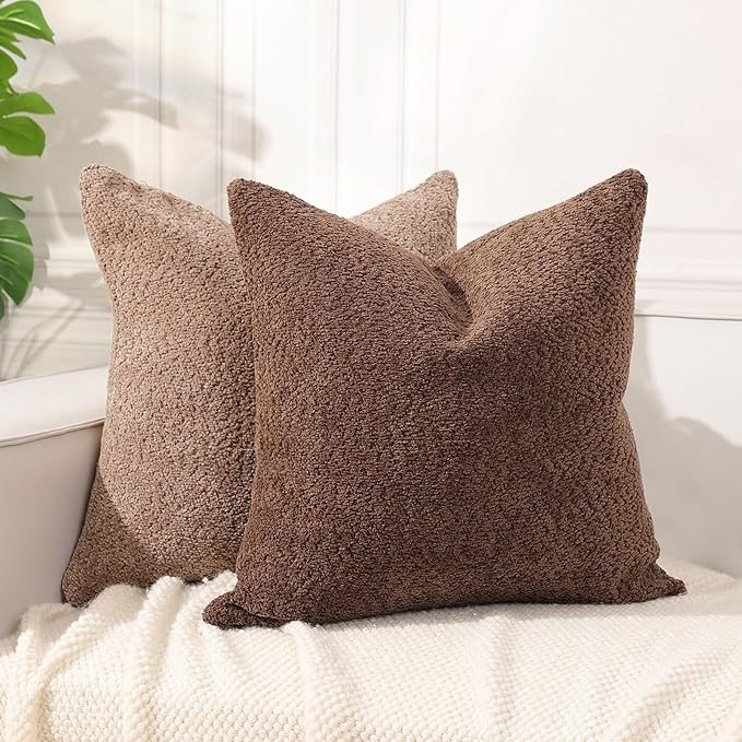Lewondr Textured Boucle Throw Pillow Covers 20×20 Inch, 2 Pack Square Throw Pillow Case with Zip... | Amazon (US)
