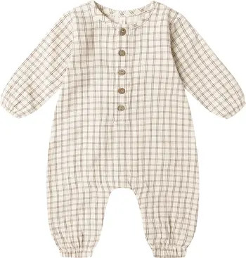 QUINCY MAE Check Organic Cotton Romper | Nordstrom | Nordstrom
