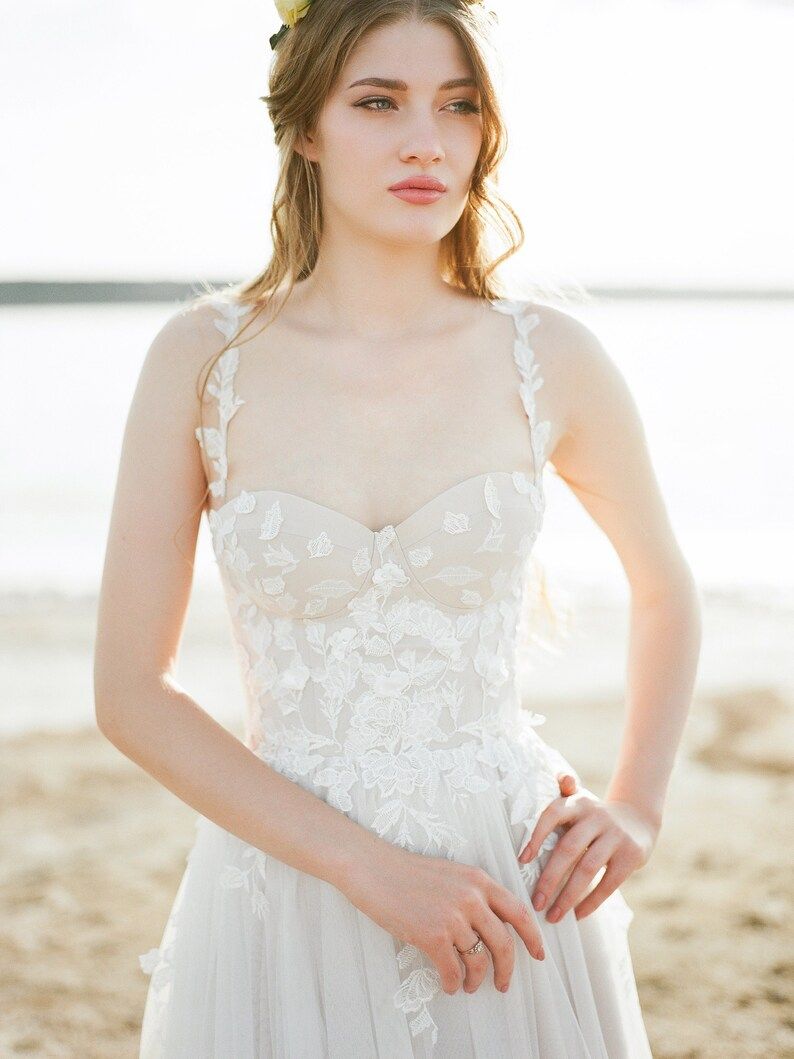 Sweetheart Wedding Dress A-line Nude Wedding Dress Simple - Etsy | Etsy (US)