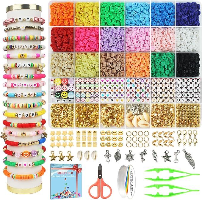 Redtwo 5100 Clay Beads Bracelet Making Kit, Flat Preppy Beads for Friendship Jewelry Making,Polym... | Amazon (US)