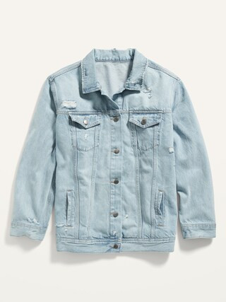 Boyfriend Ripped Light-Wash Plus-Size Jean Jacket | Old Navy (CA)