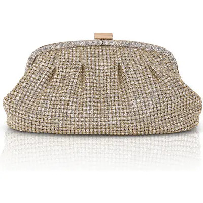 Jewel Badgley Mischka Khari Rhinestone Pleated Clutch in Gold at Nordstrom, Size Small | Nordstrom