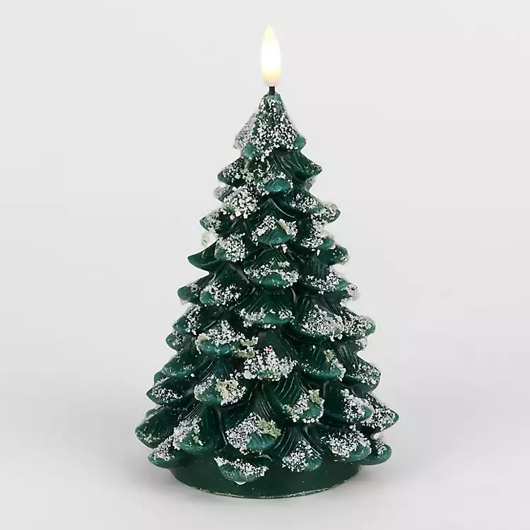 LED Flocked Tree Pillar Candle, 6 in. | Kirklands Home | Kirklands