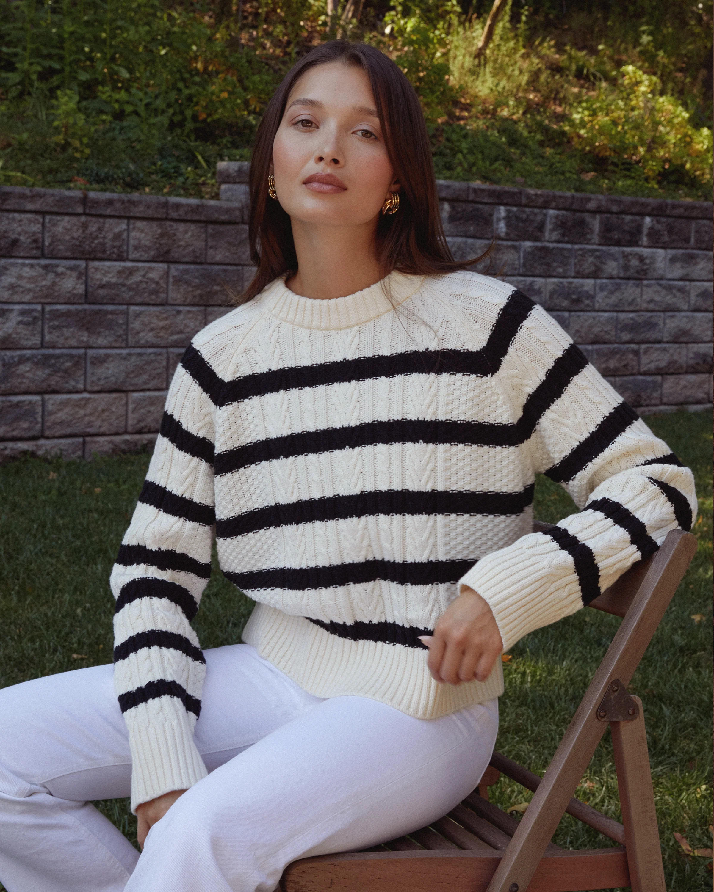 Isadora Cotton Sweater - BLACK STRIPE / L | Few Moda