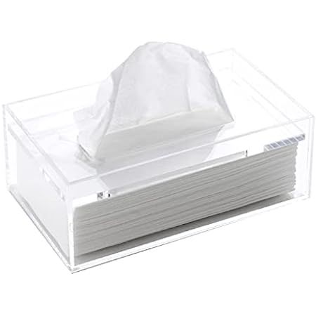 Facial Tissue Box Cover Holder- Rectangle Organizer for Bathroom Vanity, Countertops, Tables, Clear  | Amazon (US)