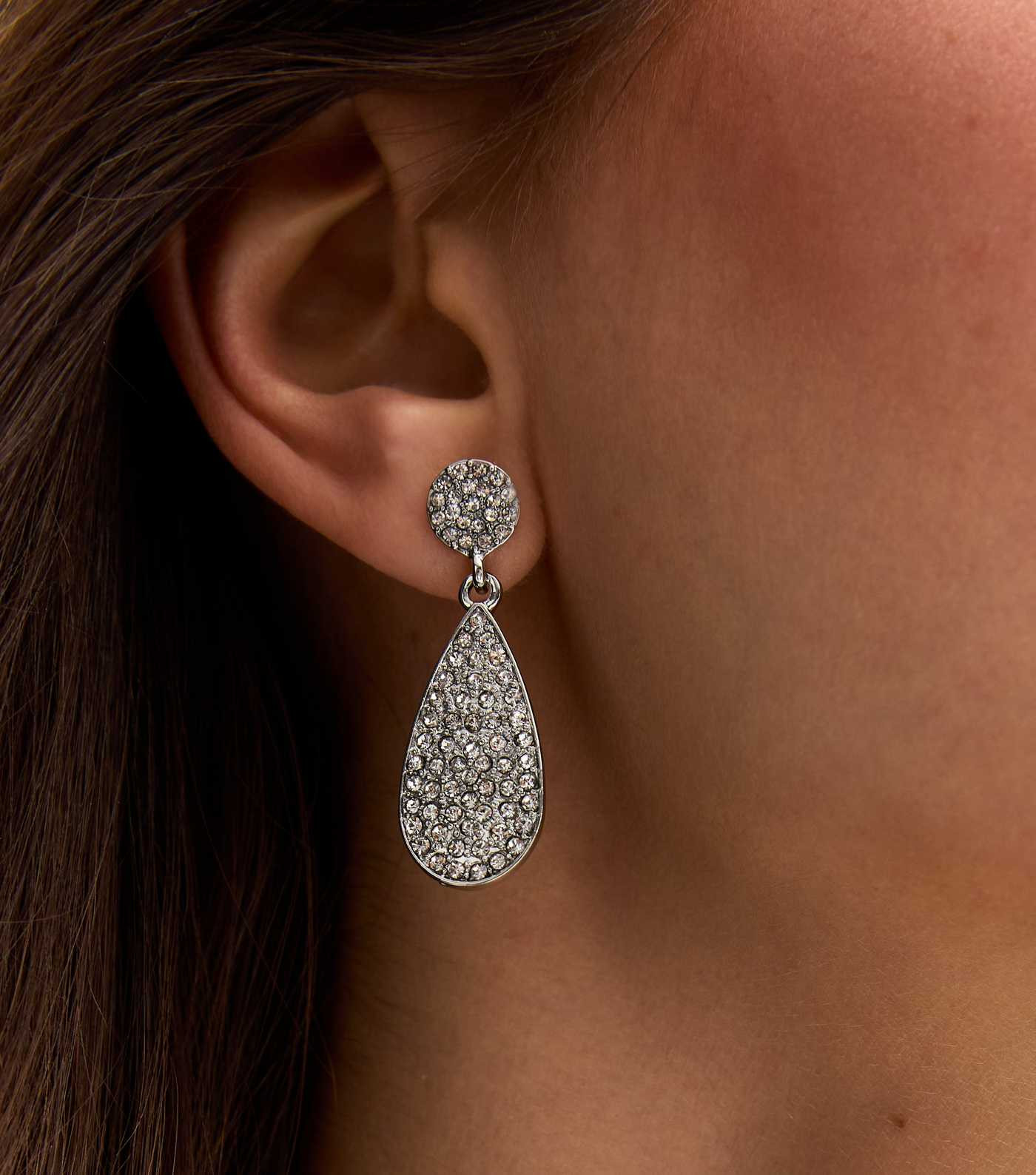 Silver Diamanté Teardrop Doorknocker Earrings | New Look | New Look (UK)