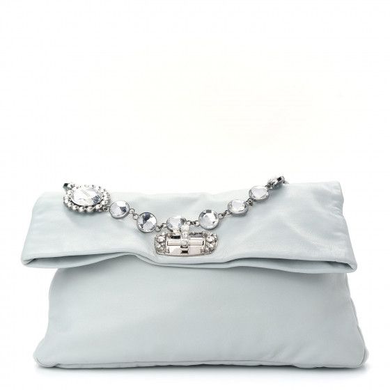 MIU MIU Nappa Crystal Flap Clutch Light Blue | Fashionphile