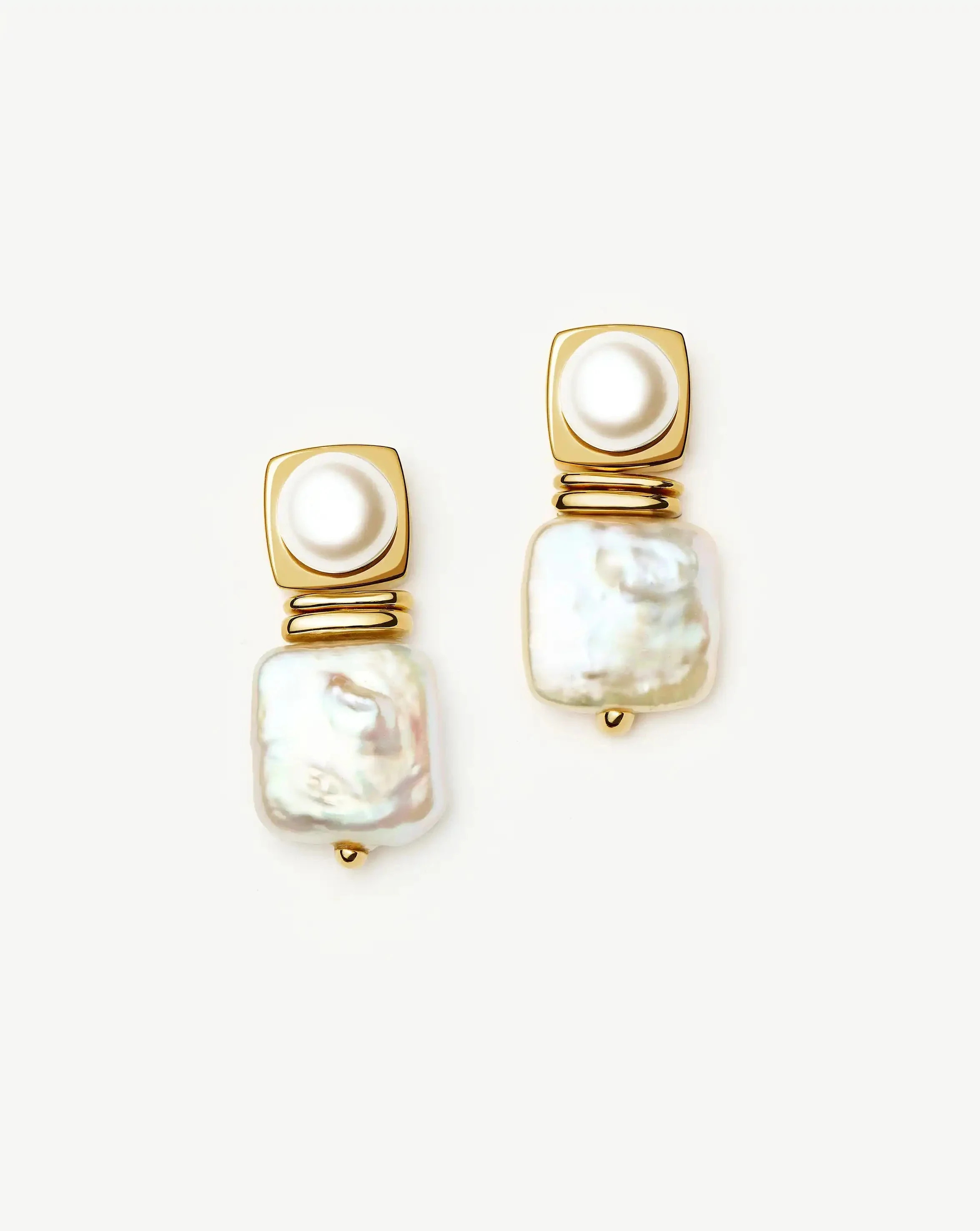 Gold Square Pearl Small Stud Earrings | Missoma UK | Missoma UK