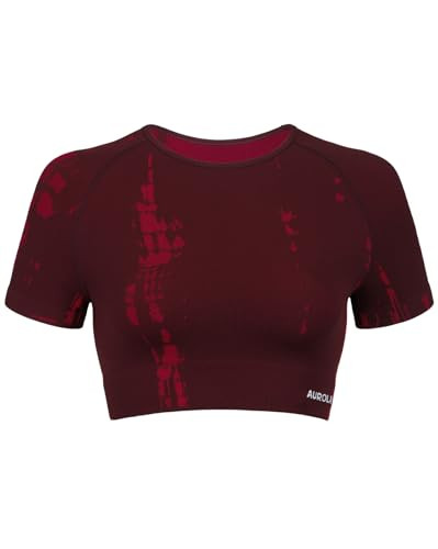 AUROLA Serpent Snake Workout Tops for Women Short Sleeve Crop Tops Seamless Workout Shirts Athletic Gym Yoga Tee Saffron, XS | Amazon (US)