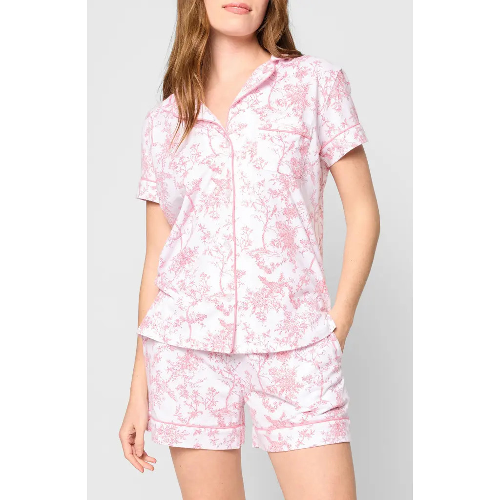 Petite Plume Timeless Toile Classic Pima Cotton Short Sleeve Short Pajamas in Pink at Nordstrom, Size Small | Nordstrom