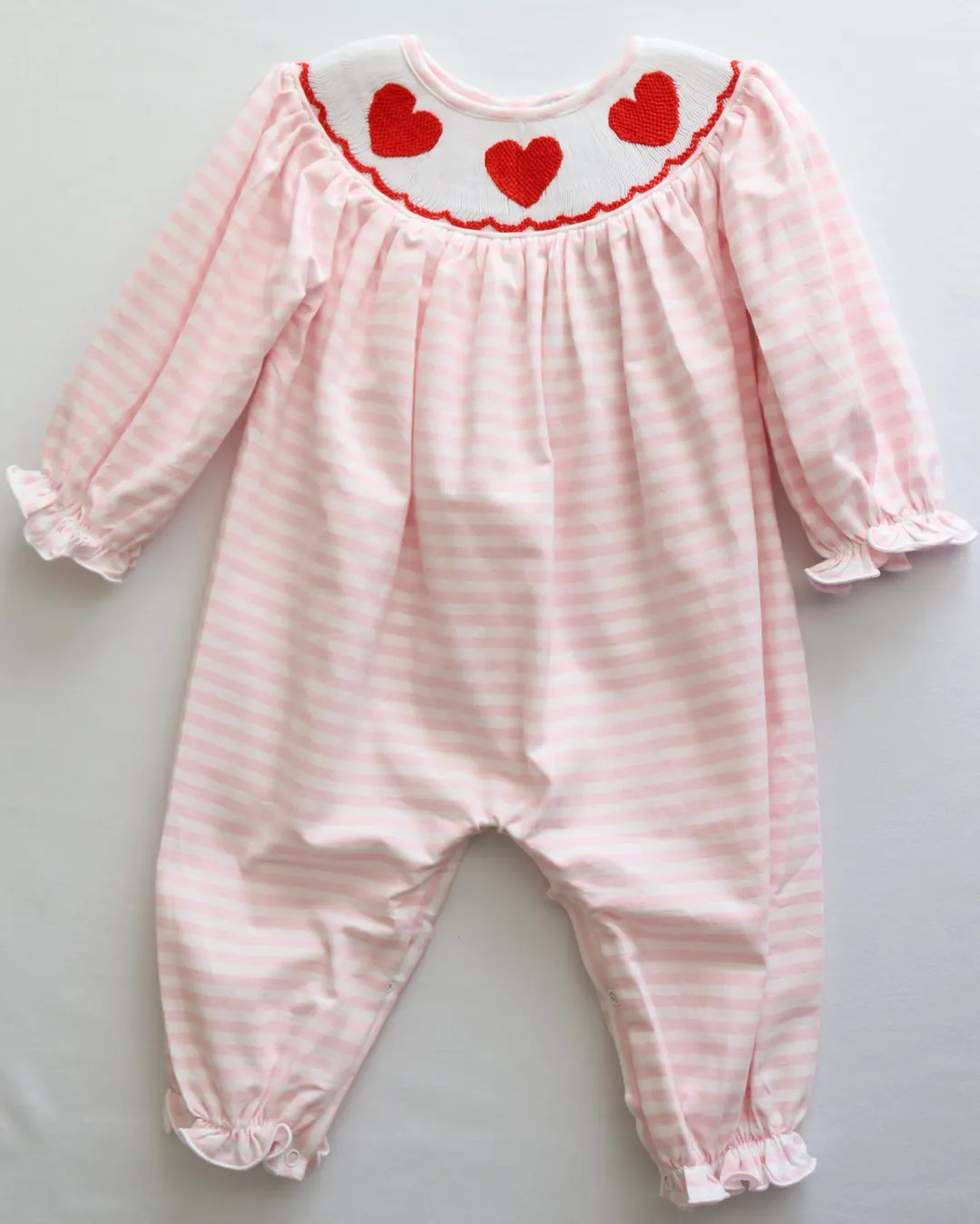 Pink Striped Smocked Heart Romper - Etsy | Etsy (US)