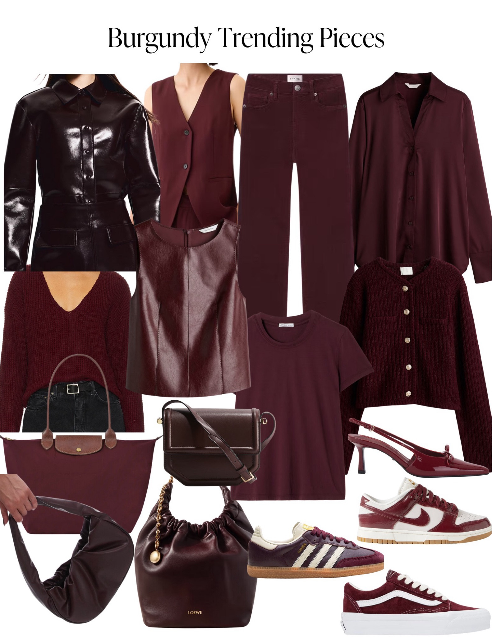 Trending burgundy pieces for fall. Obsessed w/ how wearable this color is- looks so cool with dark denim, brown, black etc. feels v luxe too. 

#LTKItBag #LTKSeasonal #LTKStyleTip