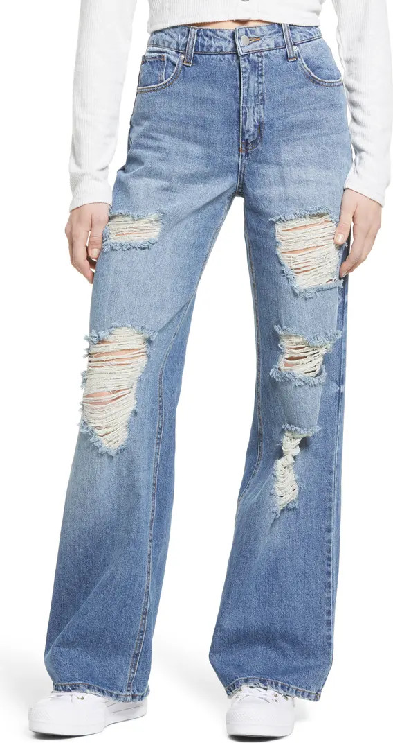 Prosperity Denim Destroyed High Waist Nonstretch Wide Leg Jeans | Nordstrom | Nordstrom