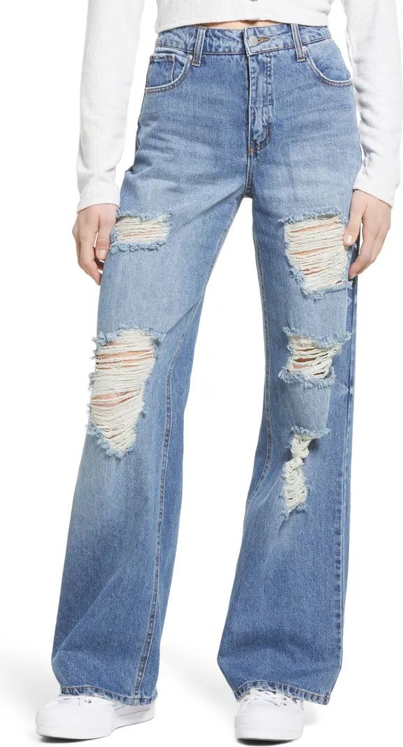 Destroyed High Waist Nonstretch Wide Leg Jeans | Nordstrom
