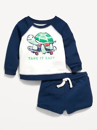 Unisex Crew-Neck Graphic Sweatshirt and Shorts Set for Baby | Old Navy (US)