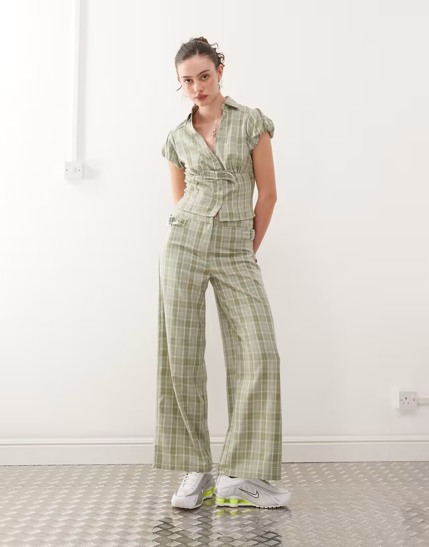 COLLUSION y2k tailored trousers in green check | ASOS (Global)