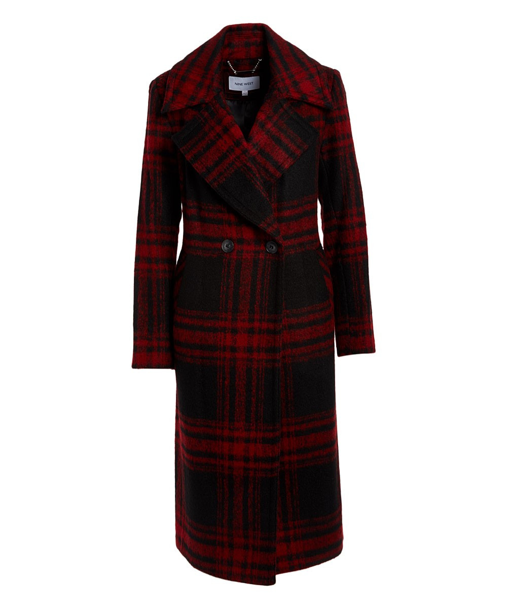 Nine West Women's Pea Coats RED - Red Plaid Peacoat - Women | Zulily