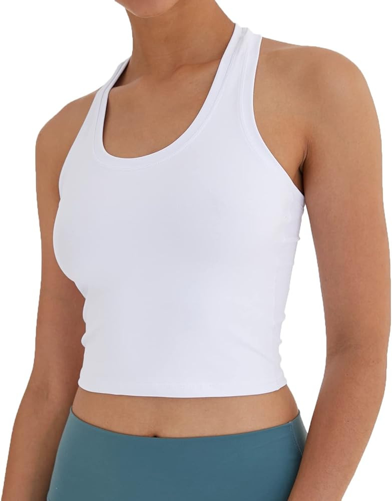 Women's Cropped Racerback Tank Tops Running Workout Tops Active Yoga Tops | Amazon (US)