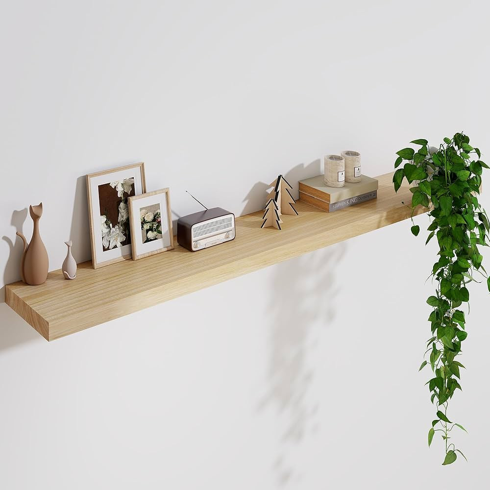 Solid Wood Floating Shelves For Wall, 55”W x 9”D x 1.56”H Large Wall Shelves for Living Roo... | Amazon (US)