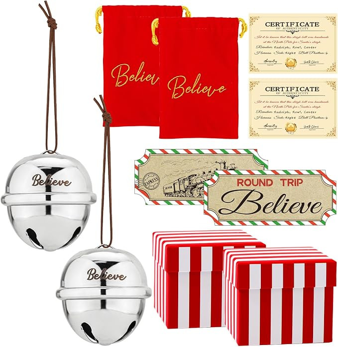 2 Sets Polar Express Santa's Sleigh Bell Gift 2 Inch Christmas Believe Bells with Certificate of ... | Amazon (US)