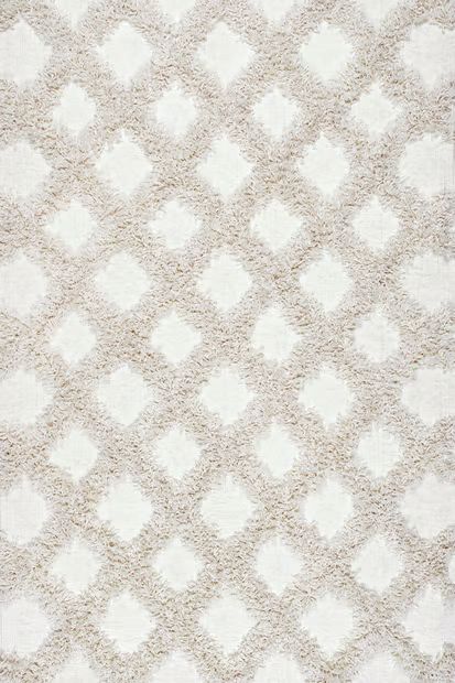 Ivory Shaggy Diamond Trellis Area Rug | Rugs USA