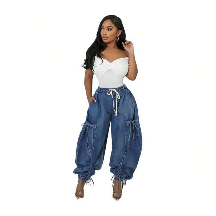 WOMEN FAHION HAREM STYLE DENIM PANTS | SHEIN