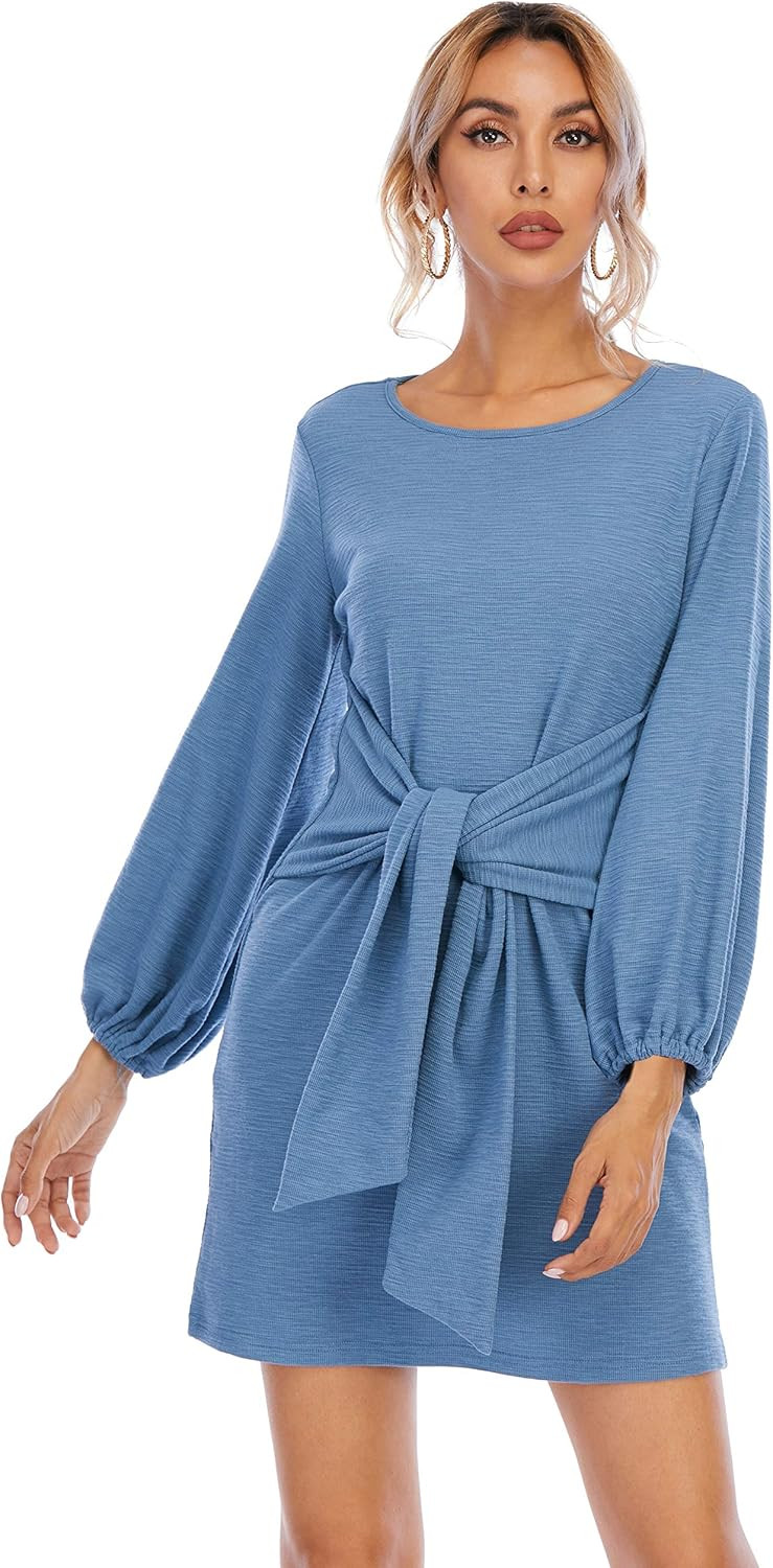 R.Vivimos Women's Autumn Winter Cotton Long Sleeves Elegant Knitted Bodycon Tie Waist Sweater Pen... | Amazon (US)