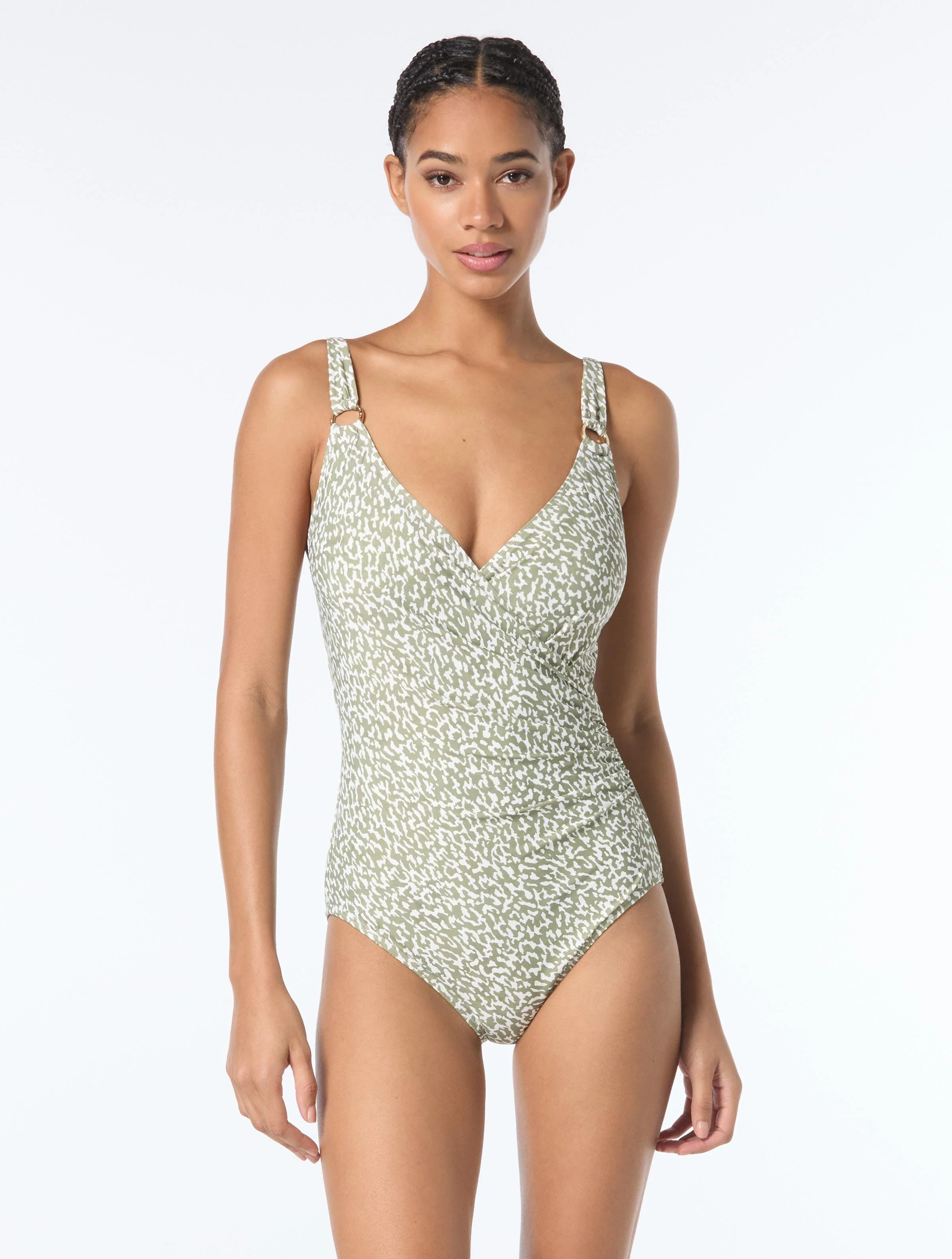 Michael Kors Surplice One Piece Swimsuit - Hazy Cheetah | Beach2Ocean
