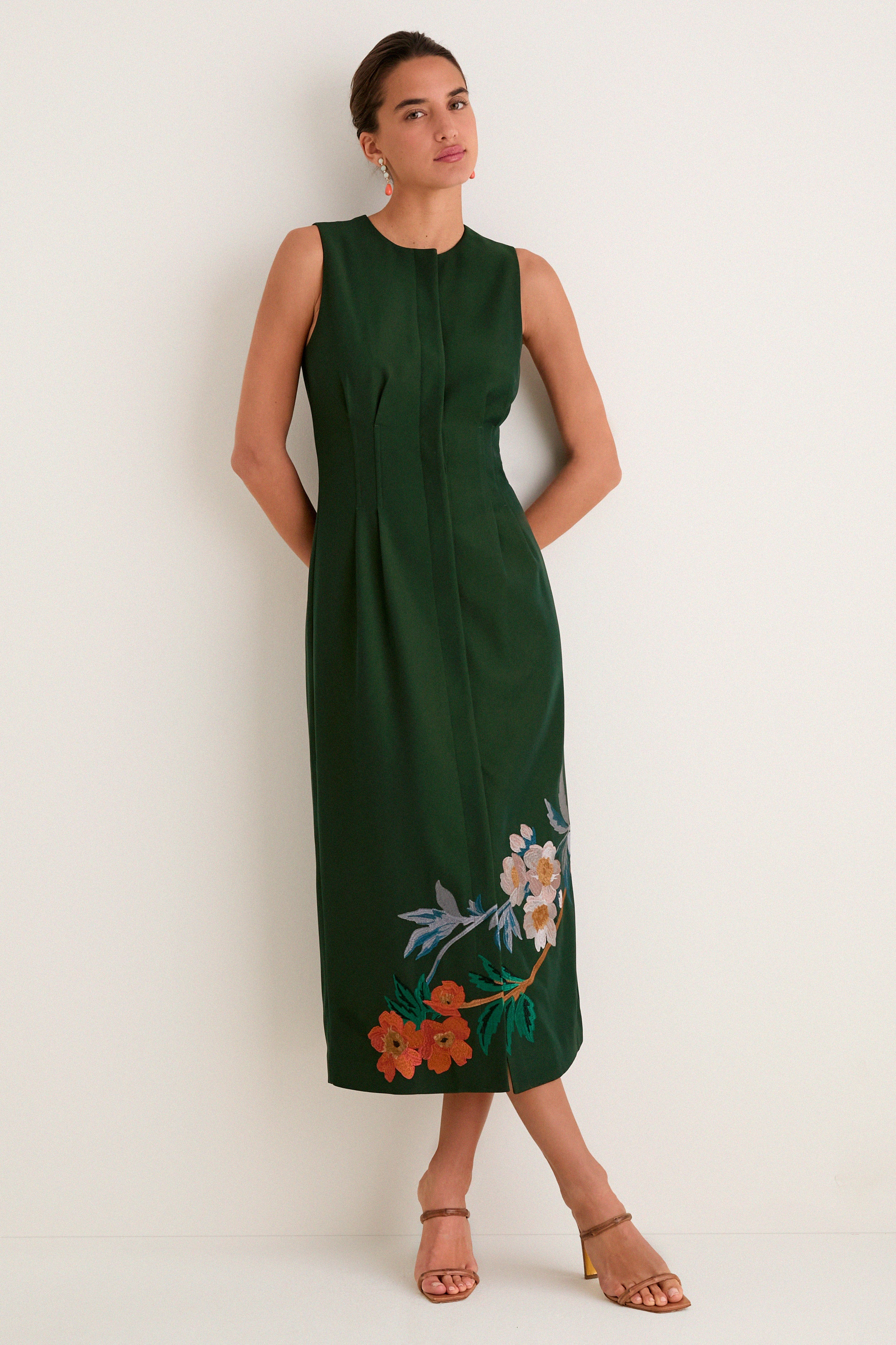 Verdant Green Crepe Embroidered Nell Dress | Tuckernuck (US)