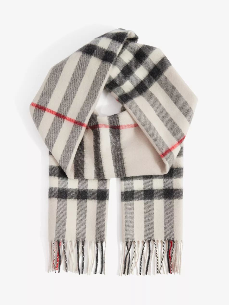 Giant Check fringed cashmere scarf | Selfridges