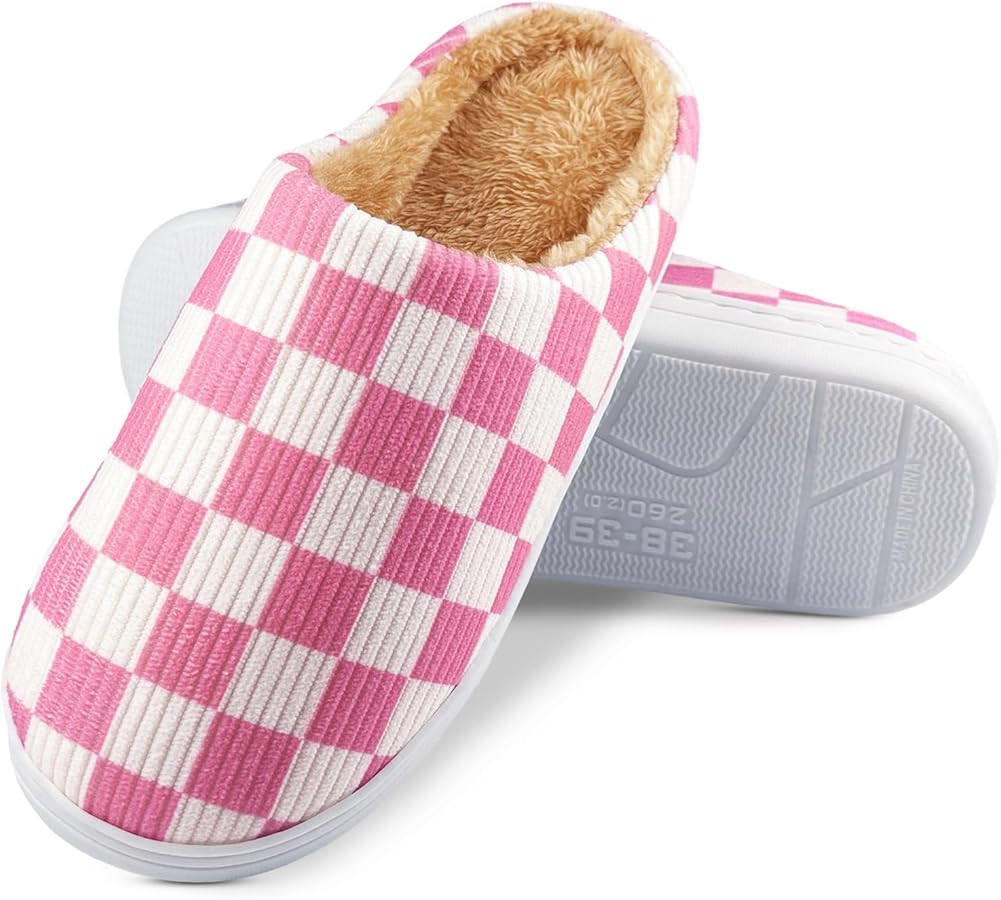 Memory Foam Slippers for Women Mens House Slippers for Woman Checkered Slippers Casual Soft Shoes... | Amazon (US)