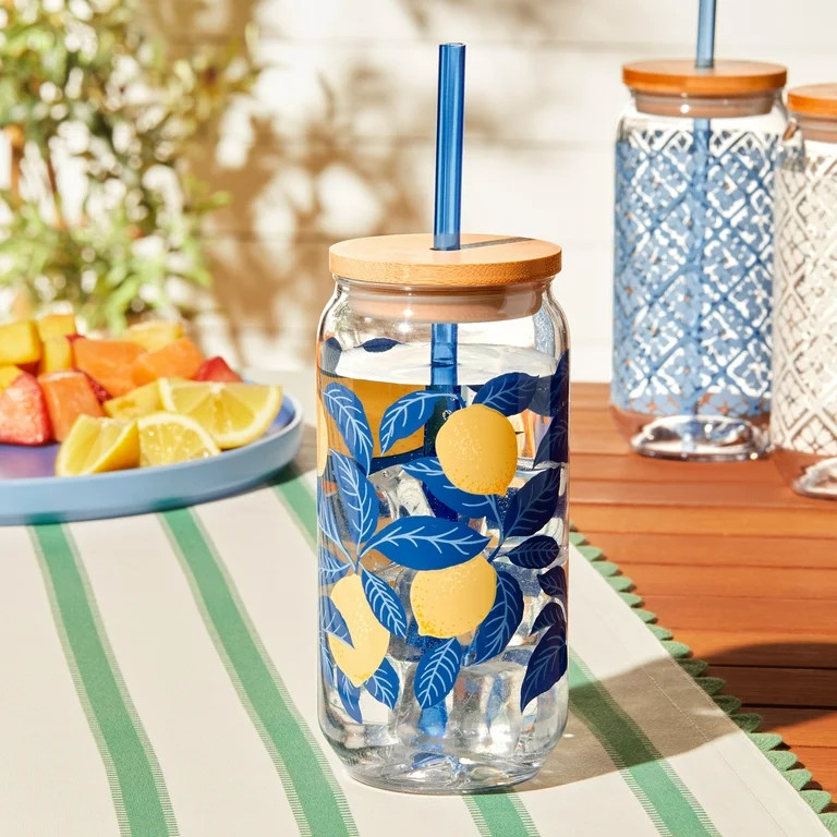 Mainstays by Becky G. & Alejandra 20-Ounce Acrylic Can Shape Tumbler, Lemon & Blue | Walmart (US)