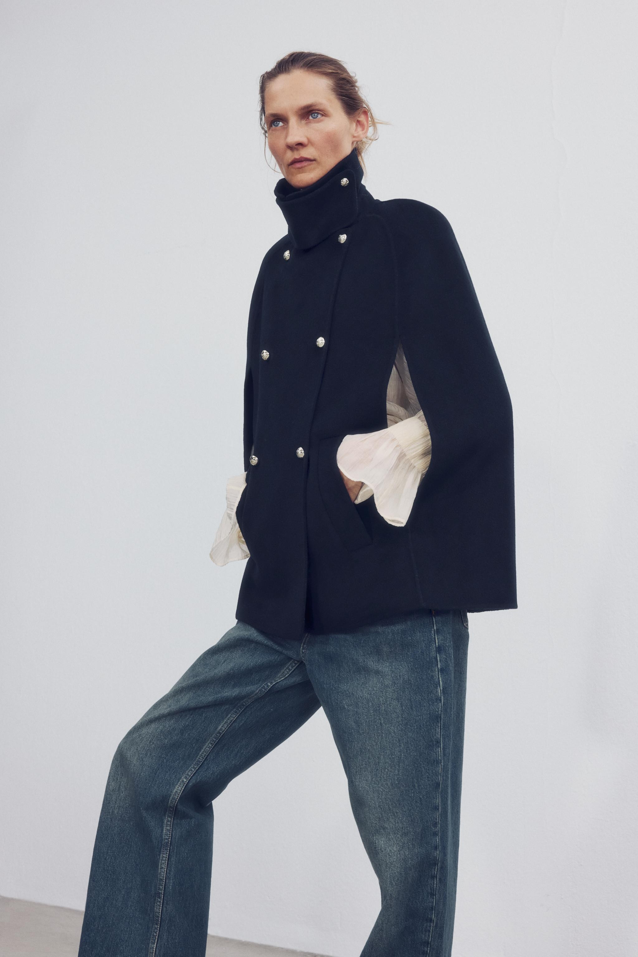 ZW COLLECTION WOOL BLEND BUTTON CAPE | Zara US