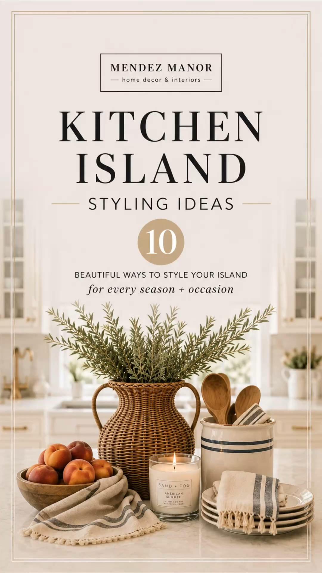 Kitchen island styling accessories and decor ideas. 

Including large decorative trays, large decorative bowls, faux branches, wood utensils and cookbooks

#LTKHome