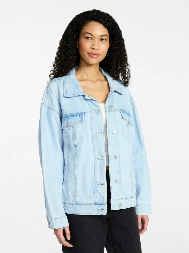 No Boundaries Oversized Cotton Denim Jacket, Women's XXS-XXL | Walmart (US)