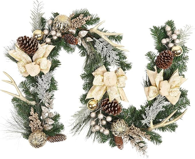 Adeeing Christmas Garland with Lights, Champagne Gold 6FT 20LED Pre-Lit Christmas Garland with Ba... | Amazon (US)