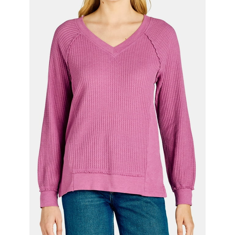 Time and Tru Women's and Women’s Plus Waffle Knit Sweatshirt, Sizes XS-XXXL | Walmart (US)