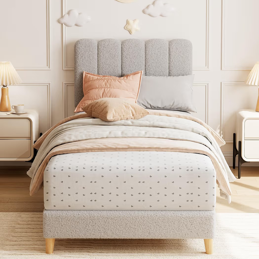 GarveeHome Twin Bed Frame, Boucle Upholstered Platform Bed with Wave Headboard for Girls/Boys/Kid... | Amazon (US)