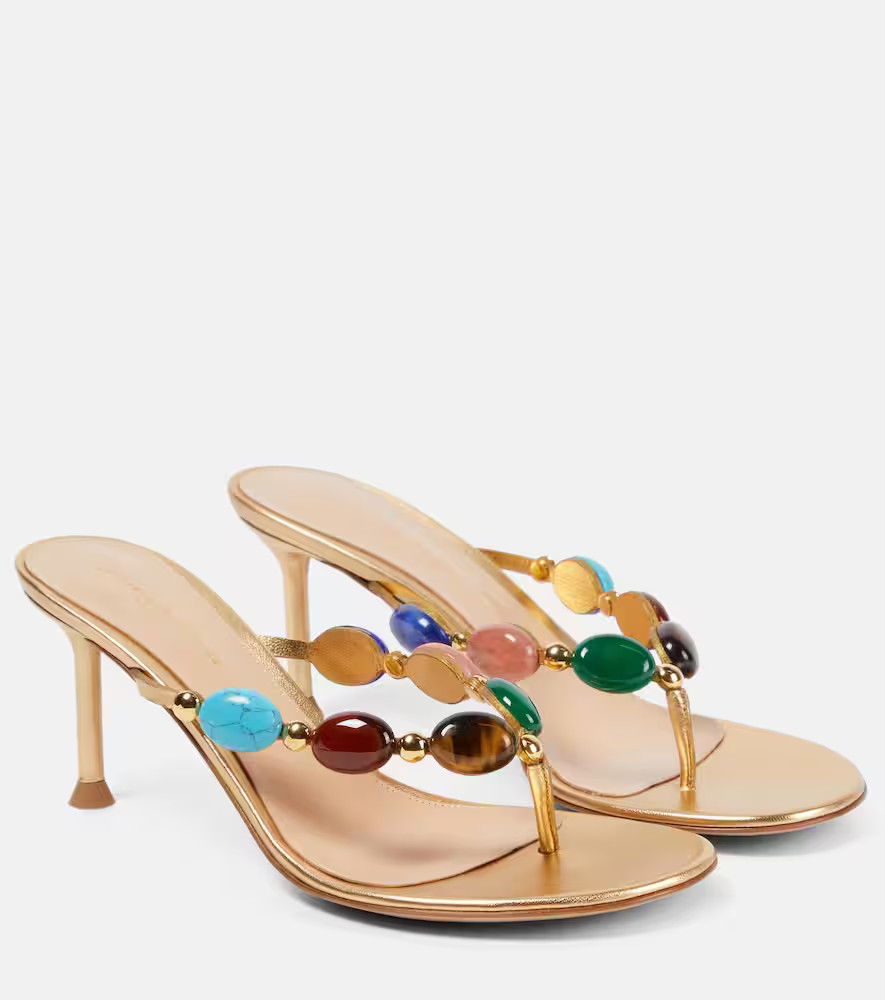 Gianvito Rossi Shanti embellished leather thong sandals | Mytheresa (UK)