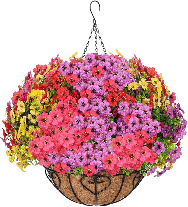 Artificial Hanging Flower for Outdoors, Fake Hanging Basket for Outside,1 Hanging Basket with 13 ... | Amazon (US)