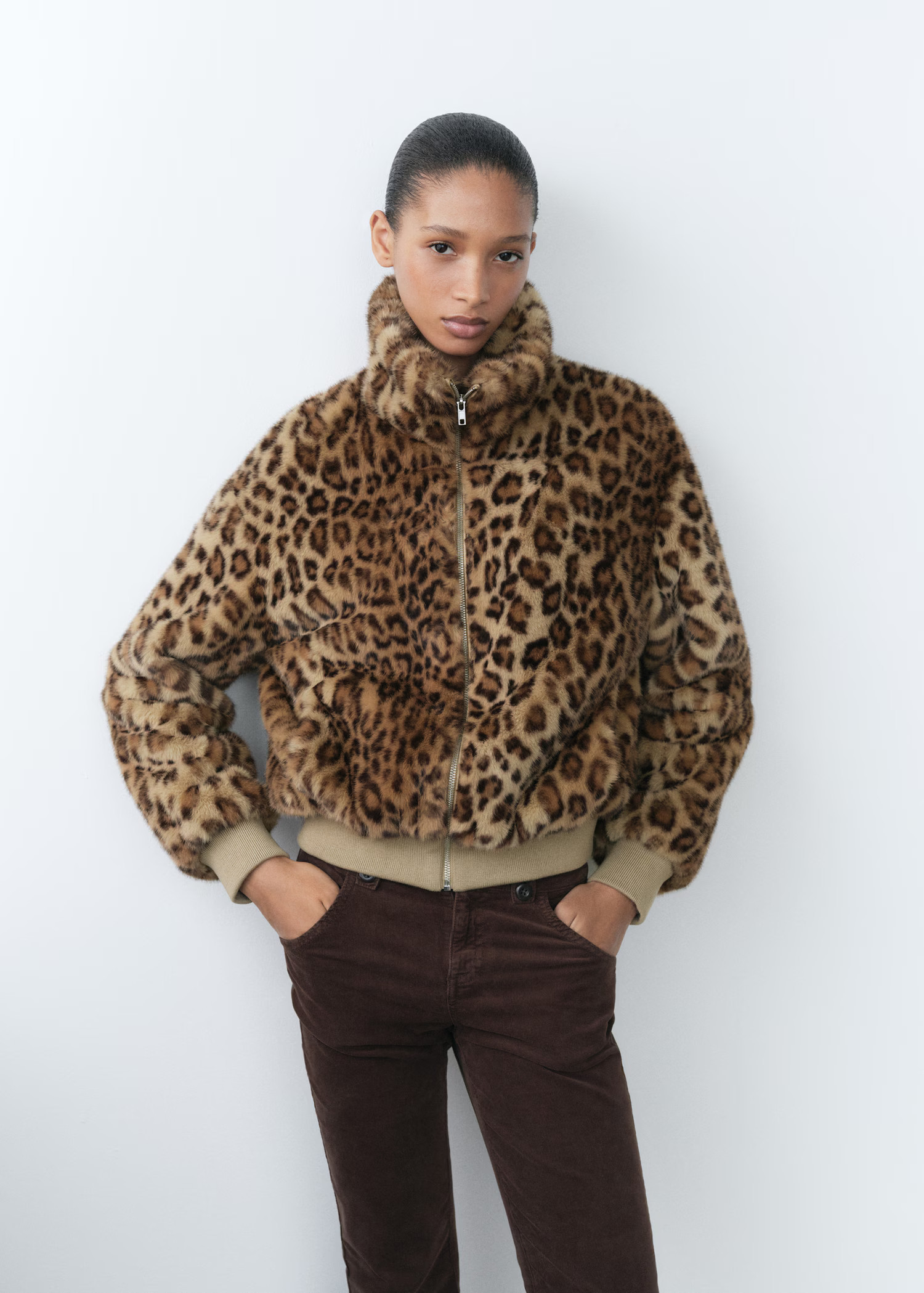 Leopard fur-effect jacket | MANGO (UK)