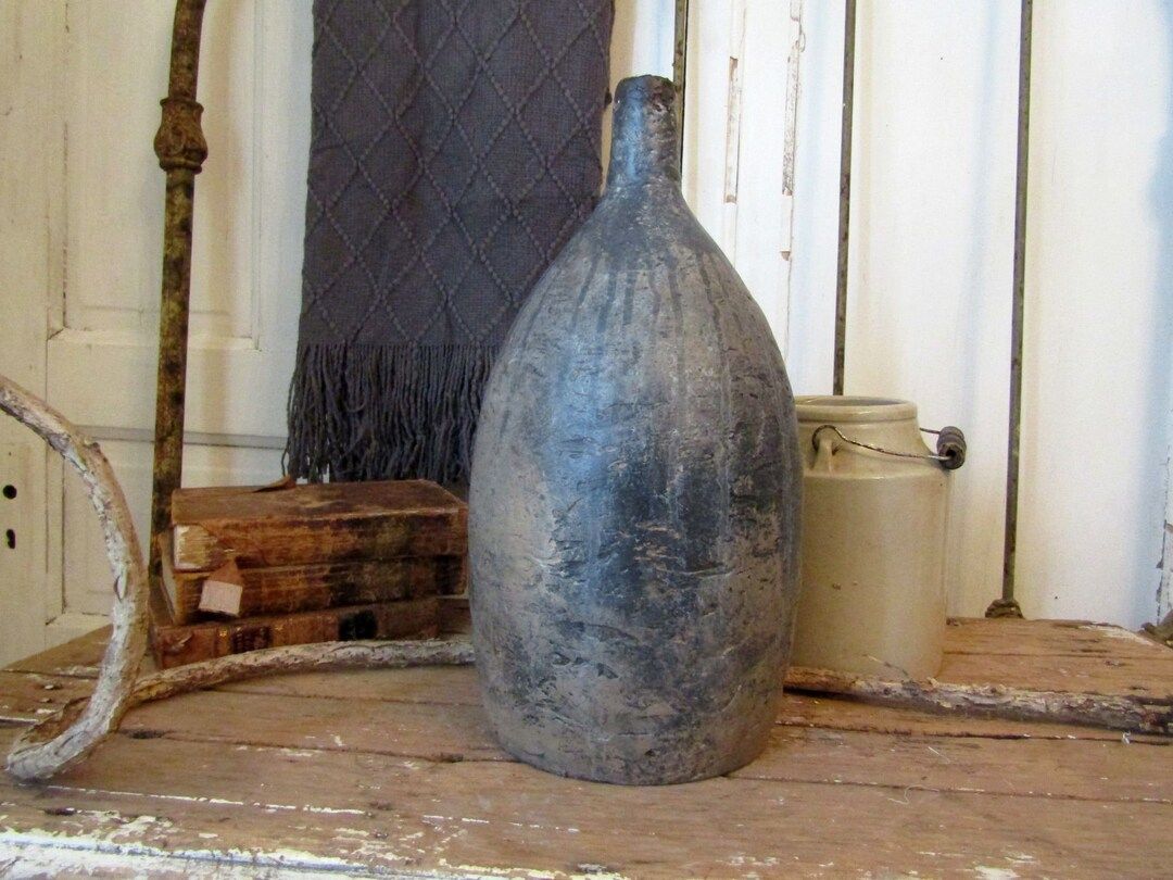 Mud Pottery Vessel Vase Beautiful Shape Dark Gray Zinc With a - Etsy | Etsy (US)