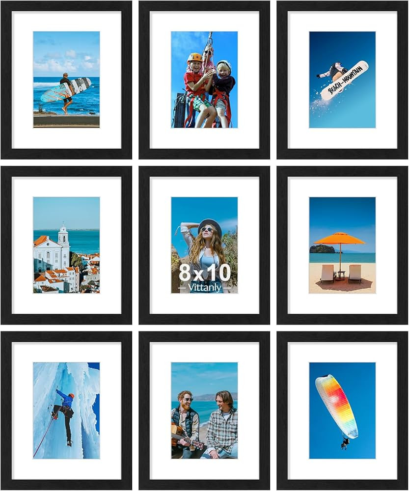 Vittanly 8x10 Picture Frames Set of 9, Shatter Resistant Plexiglass, Display 5x7 Pictures with Ma... | Amazon (US)