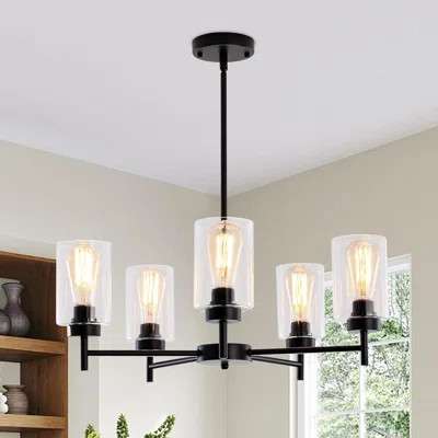 Modern Farmhouse Chandelier With Adjustable Height, 5-Light Pendant Fixture, Dimmable Industrial Ceiling Lamp For Kitchen Island, Dining Room, Living | Wayfair North America