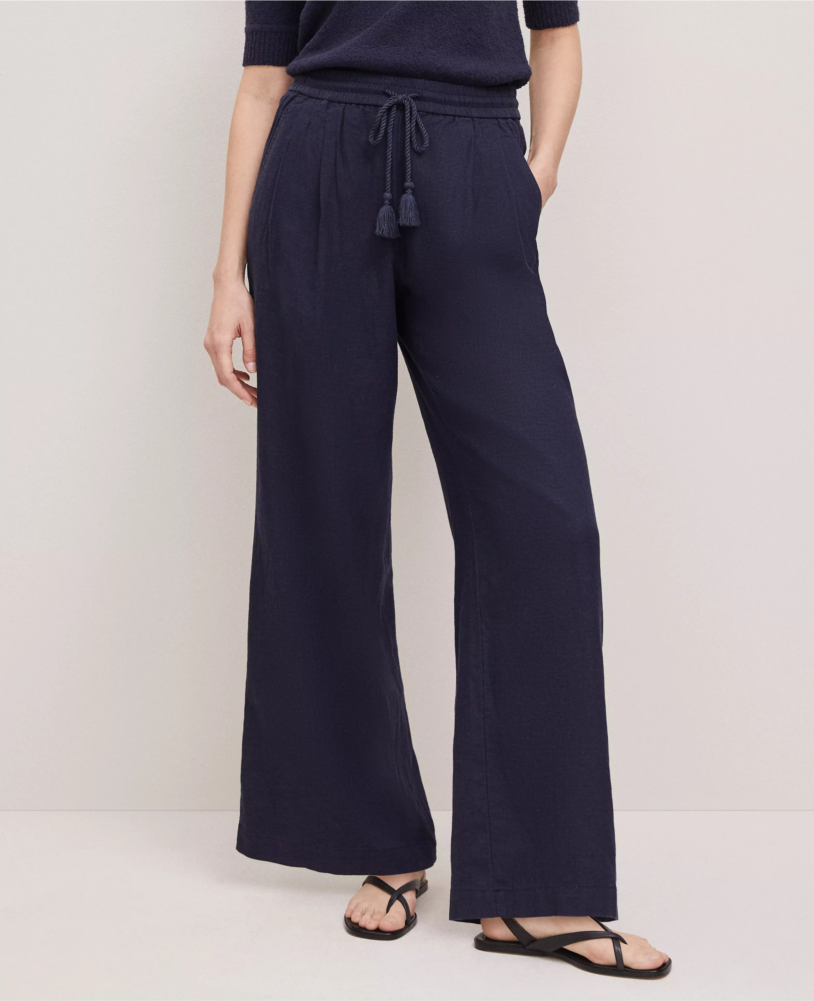 Petite Weekend Collection Pull-On Wide-Leg Pant in Linen Blend | Ann Taylor