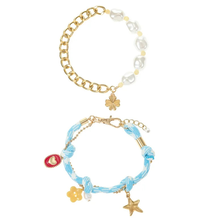 No Boundaries 2pc Adjustable Gold Charm Bracelet Set | Walmart (US)